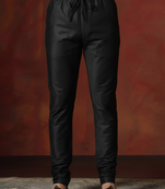 Black plain dupion silk churidar for festive, reception, weddings