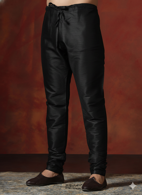 Black plain dupion silk churidar for festive, reception, weddings 2