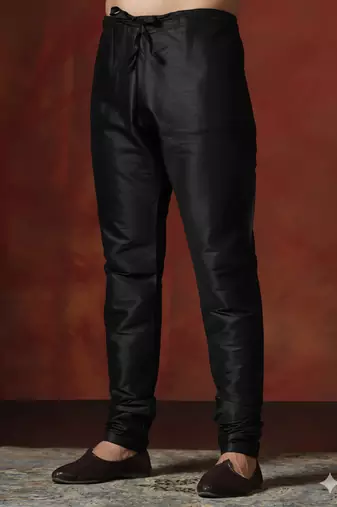 Black plain dupion silk churidar for festive, reception, weddings
