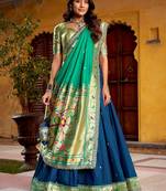 blue zari weaving silk festival lehenga set choli with dupatta
