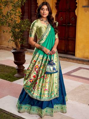 blue zari weaving silk festival lehenga set choli with dupatta 2