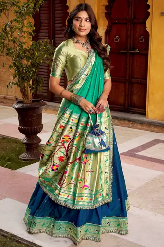 blue zari weaving silk festival lehenga set choli with dupatta