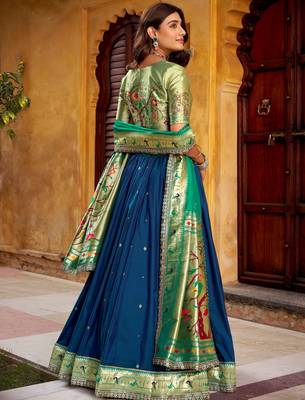blue zari weaving silk festival lehenga set choli with dupatta 4