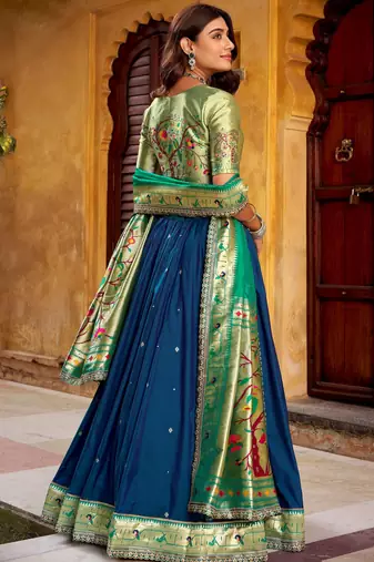 blue zari weaving silk festival lehenga set choli with dupatta
