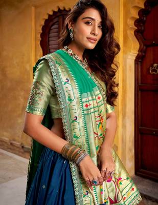 blue zari weaving silk festival lehenga set choli with dupatta 5
