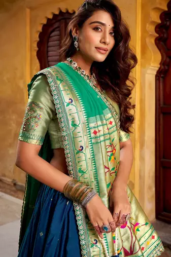 blue zari weaving silk festival lehenga set choli with dupatta