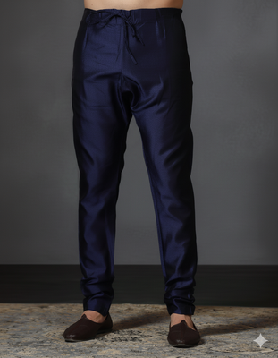 Navy blue plain dupion silk churidar for festive, reception, weddings 1