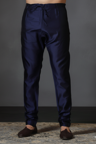 Navy blue plain dupion silk churidar for festive, reception, weddings