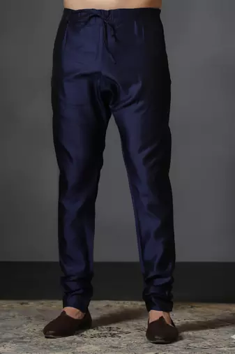 Navy blue plain dupion silk churidar for festive, reception, weddings