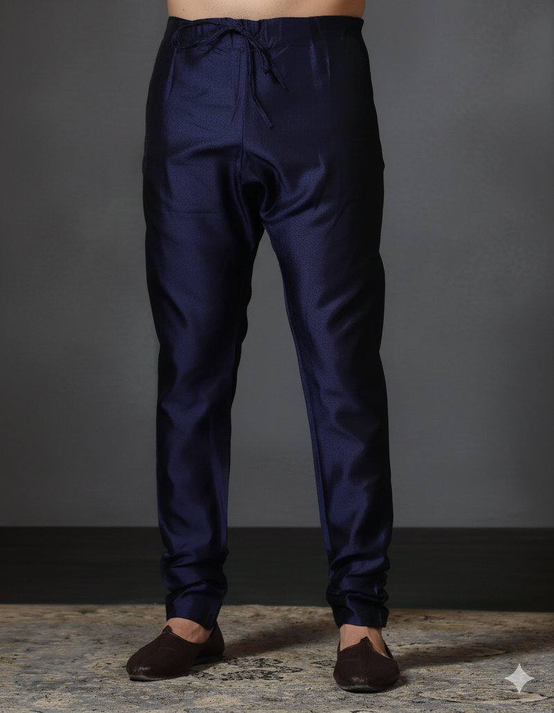 Navy blue plain dupion silk churidar for festive, reception, weddings