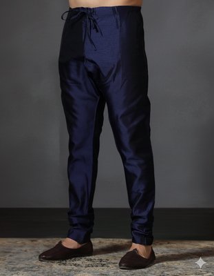 Navy blue plain dupion silk churidar for festive, reception, weddings 2