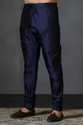 Navy blue plain dupion silk churidar for festive, reception, weddings