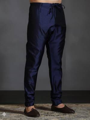Navy blue plain dupion silk churidar for festive, reception, weddings 3