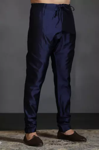 Navy blue plain dupion silk churidar for festive, reception, weddings