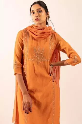 Rust orange midnight suit set with duppata