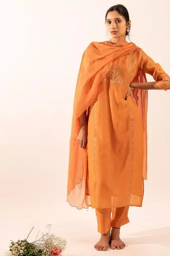 Rust orange midnight suit set with duppata