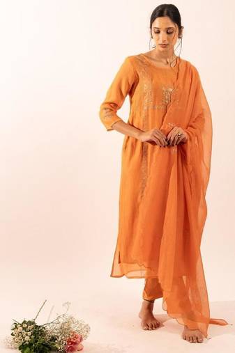 Rust orange midnight suit set with duppata
