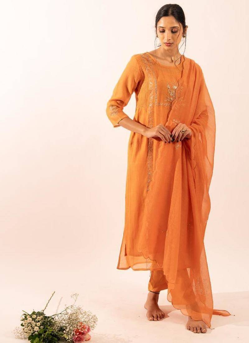 Rust orange midnight suit set with duppata