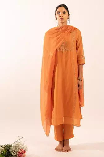 Rust orange midnight suit set with duppata