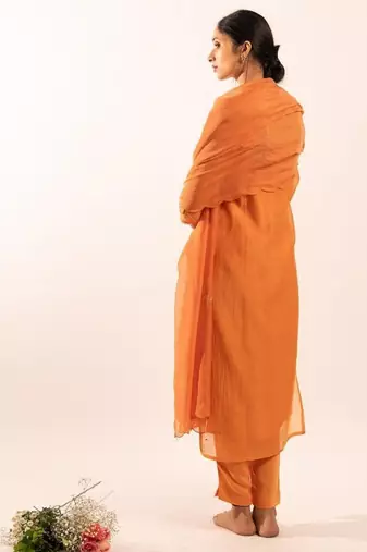 Rust orange midnight suit set with duppata