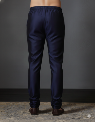 Navy blue plain dupion silk churidar for festive, reception, weddings 4