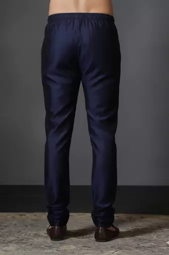 Navy blue plain dupion silk churidar for festive, reception, weddings
