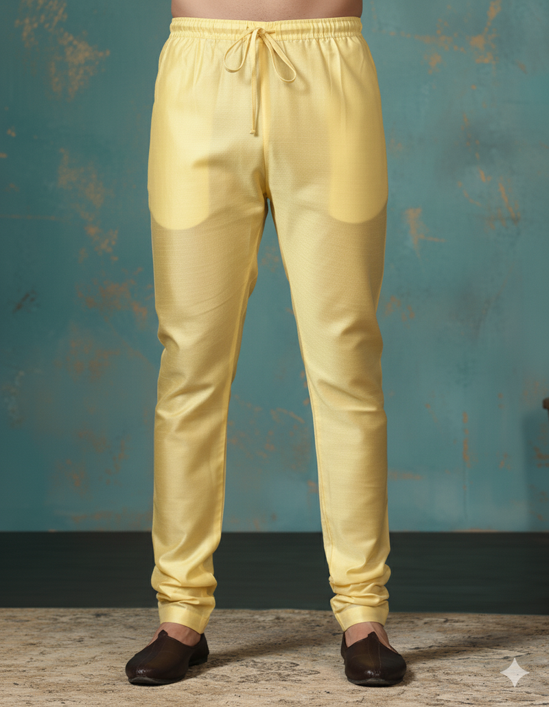 Golden plain dupion silk churidar for festive, reception, weddings