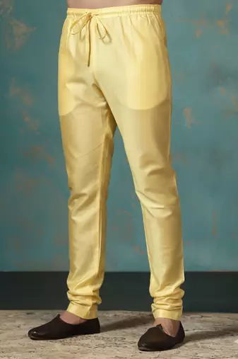 Golden plain dupion silk churidar for festive, reception, weddings