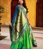 green zari weaving silk lehenga set choli with dupatta