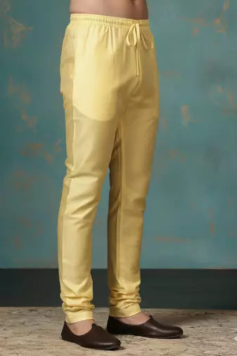 Golden plain dupion silk churidar for festive, reception, weddings