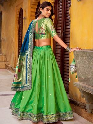 green zari weaving silk lehenga set choli with dupatta 6