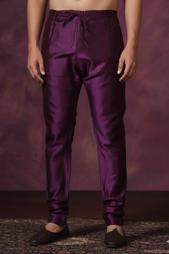 Purple plain dupion silk churidar for festive, reception, weddings
