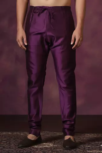 Purple plain dupion silk churidar for festive, reception, weddings
