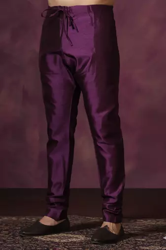 Purple plain dupion silk churidar for festive, reception, weddings