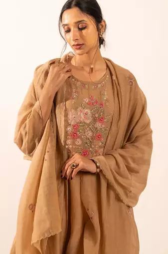 Chiku floral applique chanderi suit set with duppata