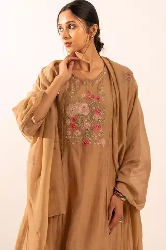 Chiku floral applique chanderi suit set with duppata