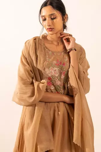 Chiku floral applique chanderi suit set with duppata