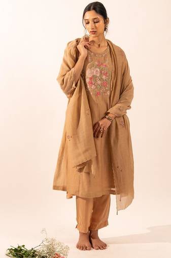 Chiku floral applique chanderi suit set with duppata