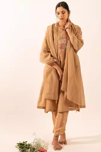 Chiku floral applique chanderi suit set with duppata