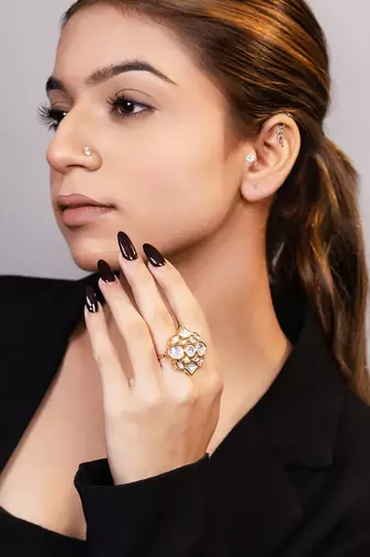 Gold plated kundan ring