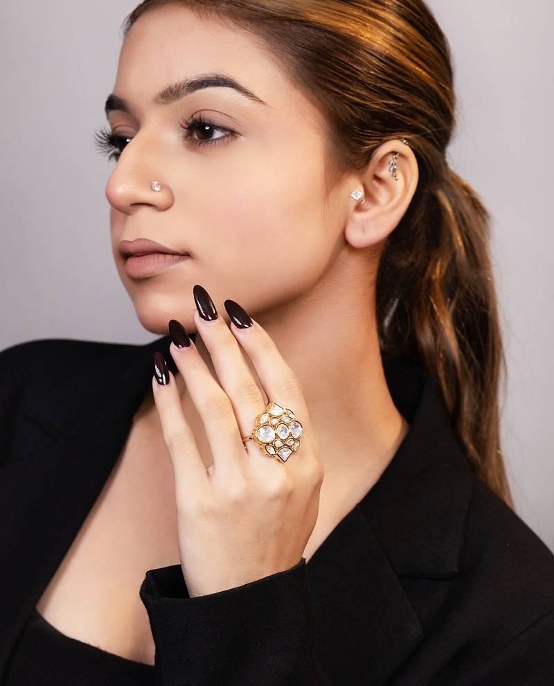 Gold plated kundan ring