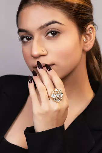 Gold plated kundan ring