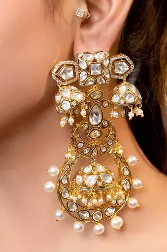 Gold plated kundan chandbali earrings