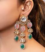 Gold plated kundan multicolor stones drop earrings