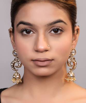 Gold plated kundan jhumka earrings 2