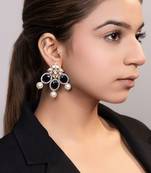 Gold plated kundan blue stones drop earrings