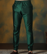 Dark green plain dupion silk churidar for festive, reception, weddings