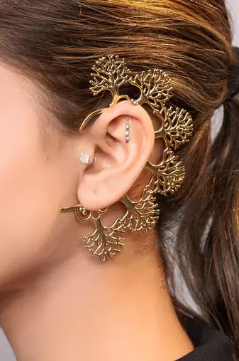 Gold plated kundan ear cuff