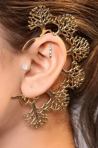 Gold plated kundan ear cuff