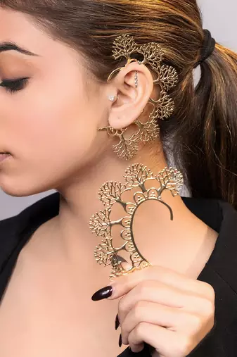 Gold plated kundan ear cuff